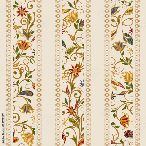 Abstract vintage pattern with decorative flowers, leaves and Paisley pattern in Oriental style.