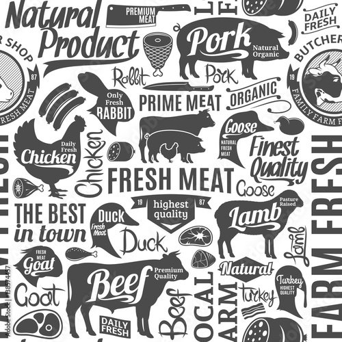 Typographic vector butchery seamless pattern or background