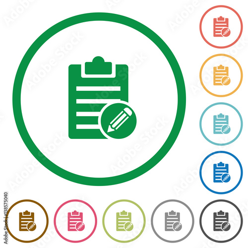 Edit note flat icons with outlines