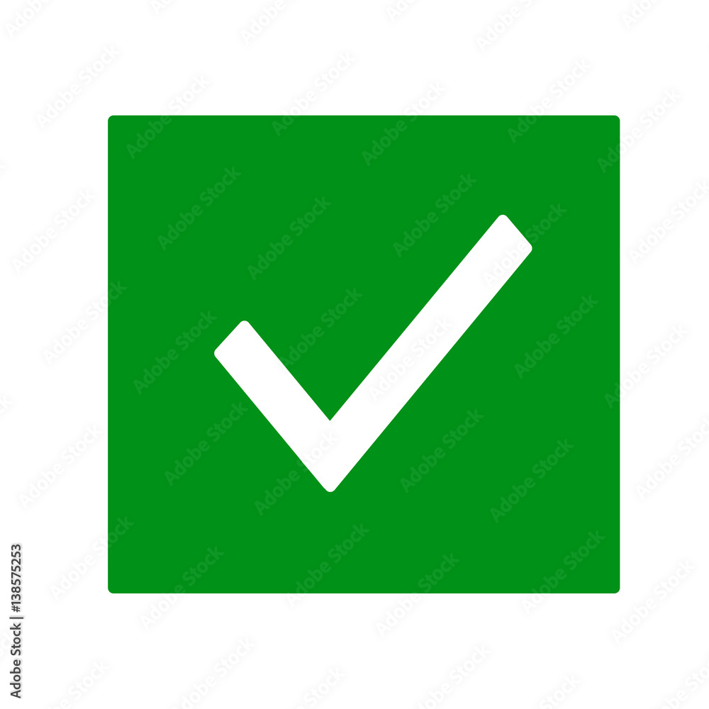 Check mark in green box. Vector icon. Check mark in green box. Vector icon.
