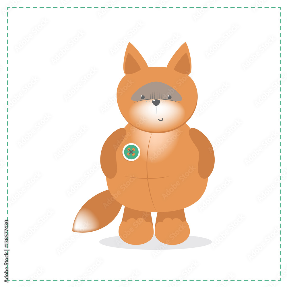 Foxy, cute plush toy. Vector cartoon