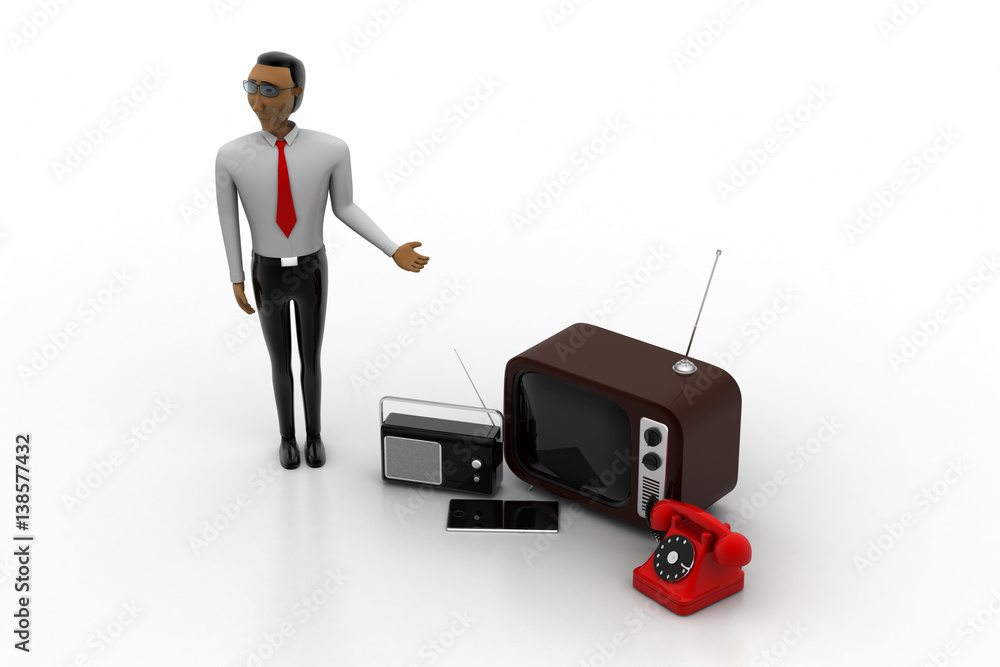 Outdated electronic devices with man Outdated electronic devices with man