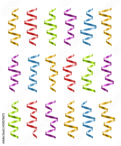 Ribbons set of various isolated forms. Colorful serpentine. Celebration confetti swirls