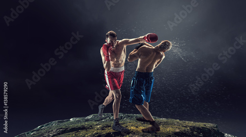 Box fighters trainning outdoor       . Mixed media © Sergey Nivens