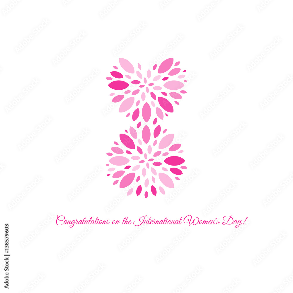 Isolated pink color number eight of petals icon, international women day greeting card element vector illustration. Isolated pink color number eight of petals icon, international women day greeting card element vector illustration.