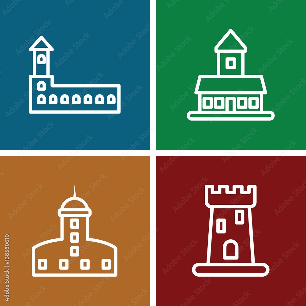 Set of 4 citadel outline icons Set of 4 citadel outline icons