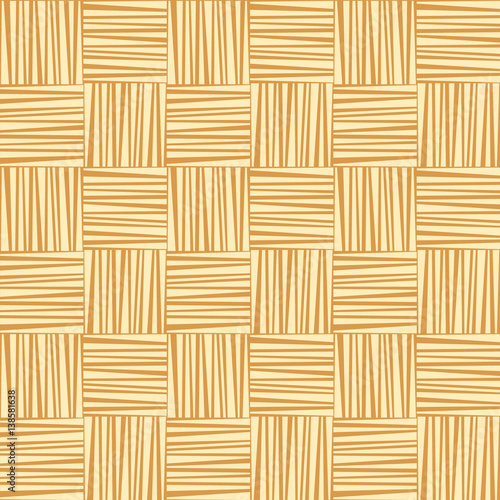 Yellow straw woven striped geometric seamless pattern, vector