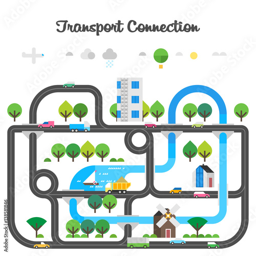 Road traffic. Transport connection. The road linking the city with the countryside