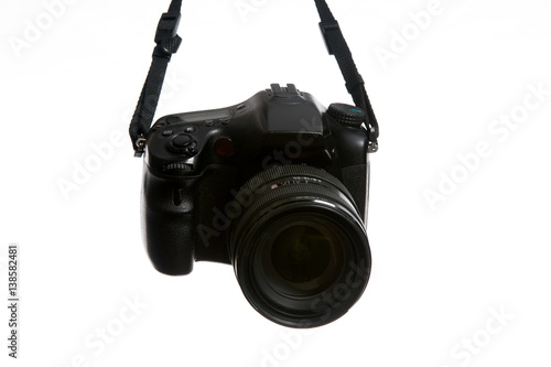 DSLR black camera isolated on a white background.