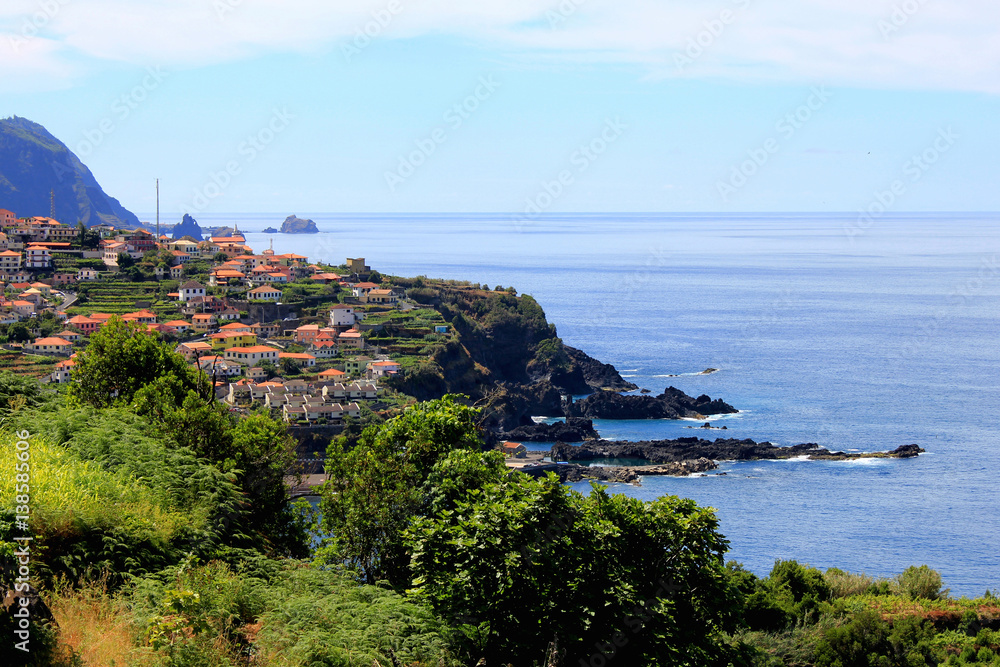 Typical village on a cliff above the sea, Madeira, Portugal