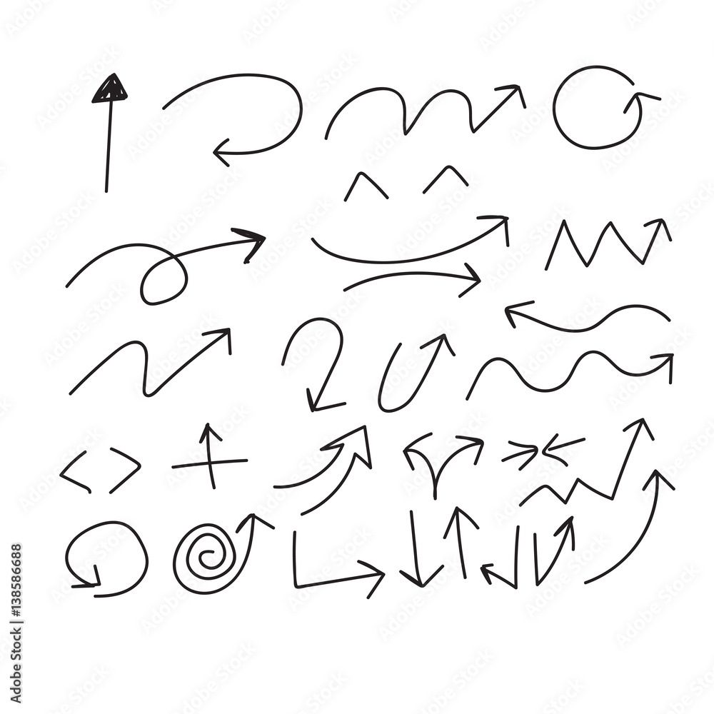 Hand drawing Doodle arrows set icon vector illustration Hand drawing Doodle arrows set icon vector illustration
