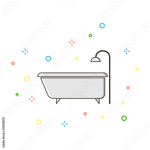 Bath and shower color thin line icon.