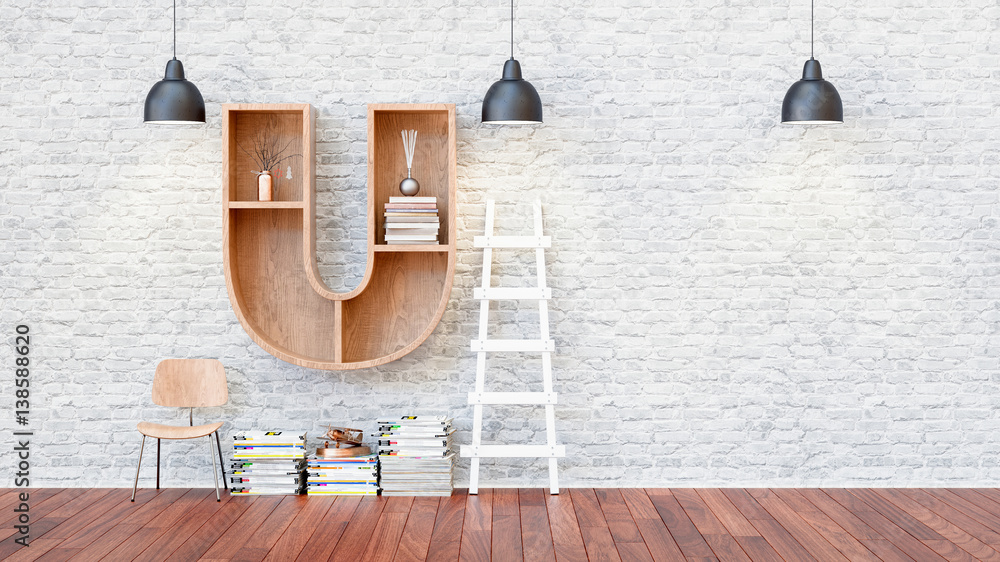 A library with bookshelves a letter u. A library with bookshelves a letter u.