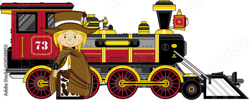 Wild West Cartoon Cowboy and Steam Train