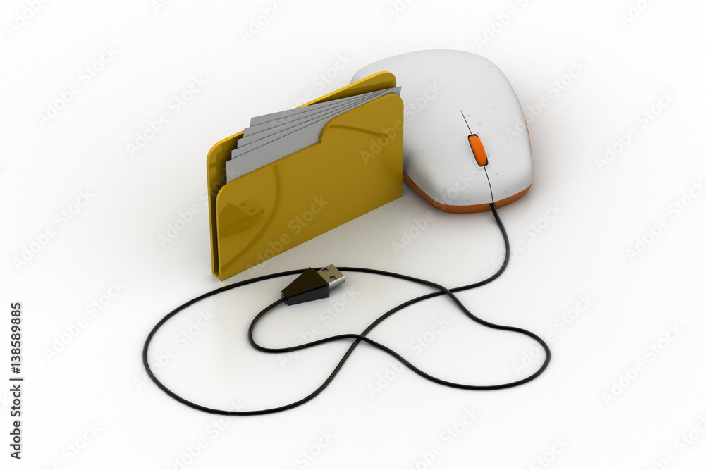 Obraz premium Computer mouse connected with file folder