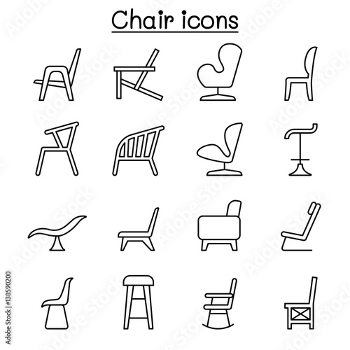 Chair icon set in thin line style