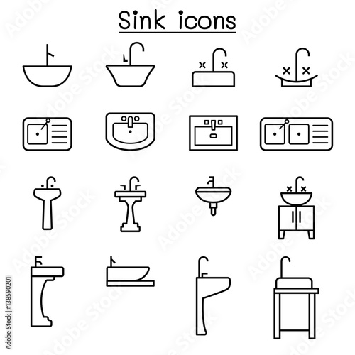 Sink icon set in thin line style