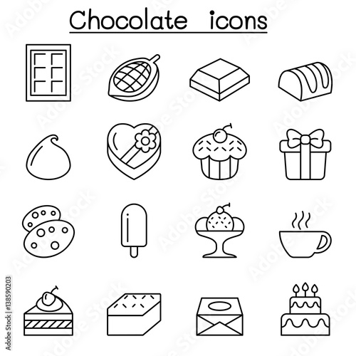 Chocolate icon set in thin line style photo