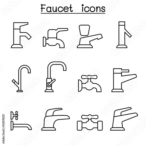 Faucet icon set in thin line style