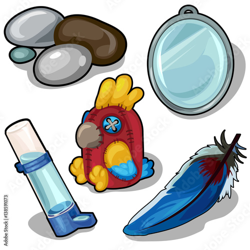 Parrot and accessories therefor. Vector isolated