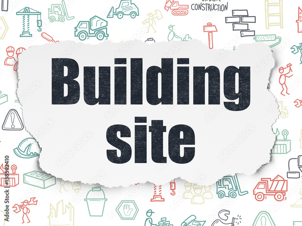 Construction concept: Building Site on Torn Paper background