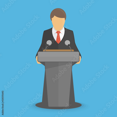 Orator speaking from tribune.