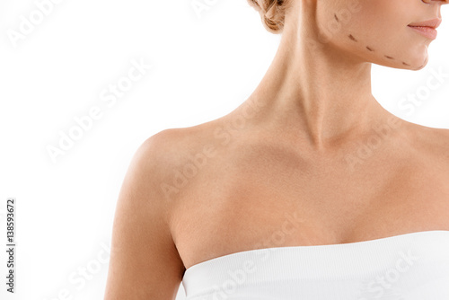 Sensual lady with perforation lines on face