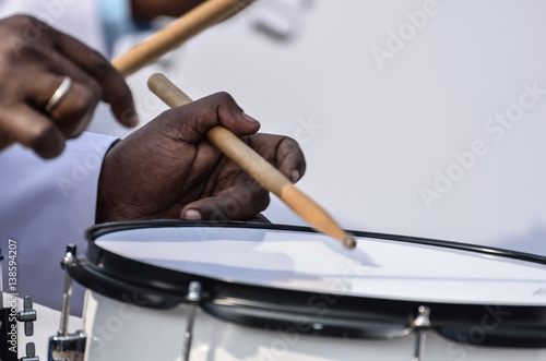 Close-up of Playing a Acoustic Drum
