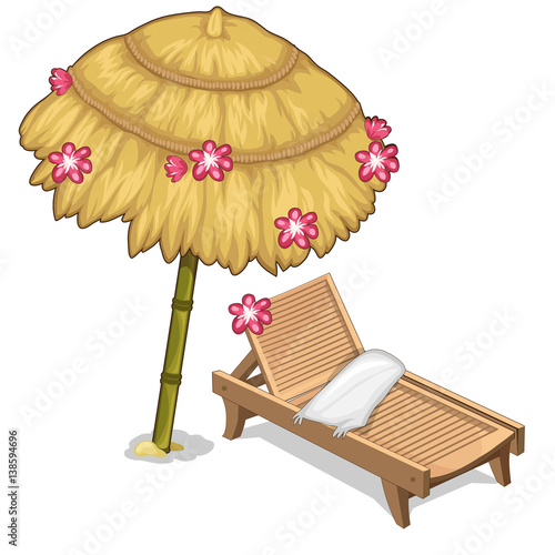 Sun lounger and parasol decorated flowers. Vector