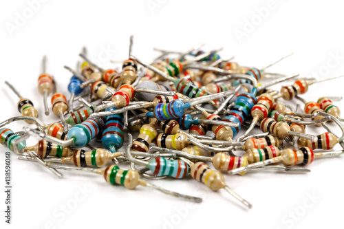 Set of resistors on a white background closeup