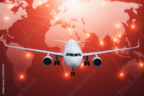 cargo plane freight with world map logistics partnership connection background for Logistic Import Export. concept logistics.