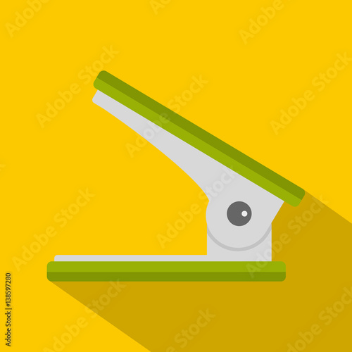Green office hole punch icon, flat style