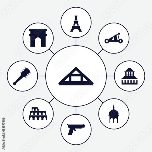 Set of 9 historic filled icons