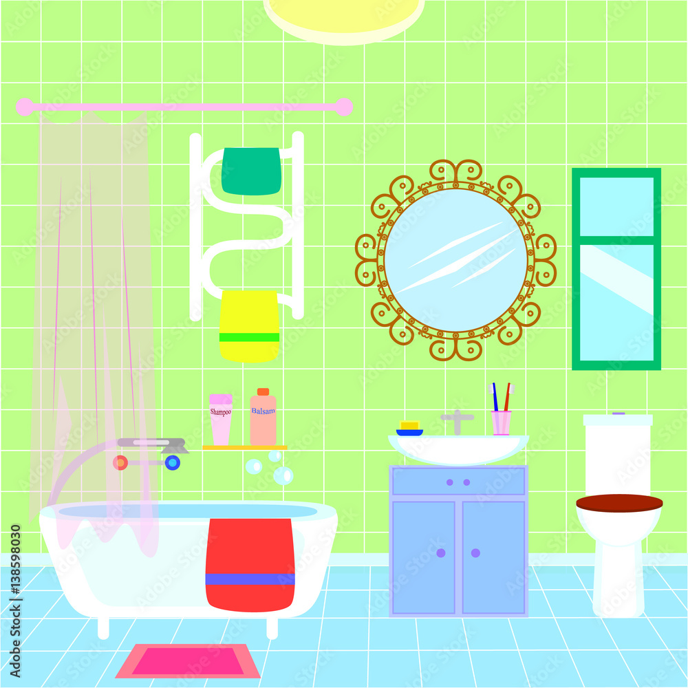Modern bathroom interior. Bathroom with furniture. Flat style vector illustration. Modern bathroom interior. Bathroom with furniture. Flat style vector illustration.