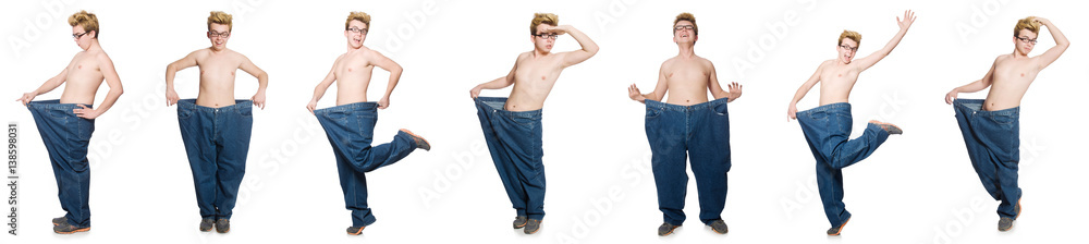 Funny man with trousers isolated on white Funny man with trousers isolated on white