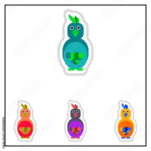 Collection of Vector illustration in paper sticker style parrot Cockatoo