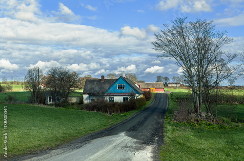 Scania County, South Sweden. Isolated old farm at the countryside.