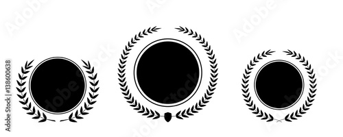 Best award Vector gold award laurel wreath set. Winner label, leaf symbol victory, triumph and success illustration collection.