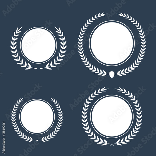 Best award Vector gold award laurel wreath set. Winner label, leaf symbol victory, triumph and success illustration collection.