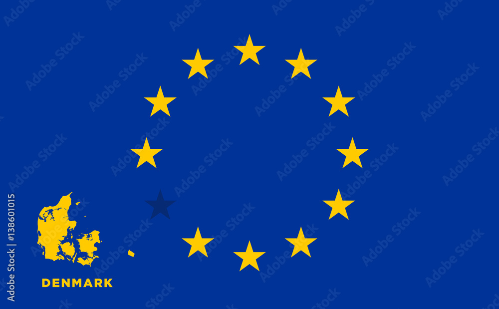 EU flag with Denmark country. European Union membership Denmark EU flag with Denmark country. European Union membership Denmark