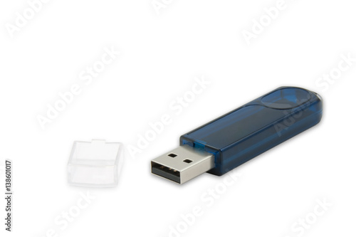 Blue usb flash drive isolated on white