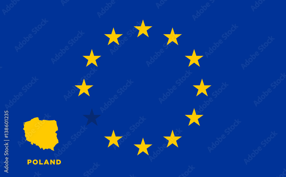 EU flag with Poland country. European Union membership Poland EU flag with Poland country. European Union membership Poland