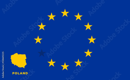 EU flag with Poland country. European Union membership Poland