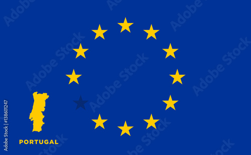 EU flag with Portugal country. European Union membership Portugal