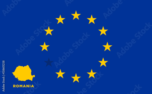 EU flag with Romania country. European Union membership Romania