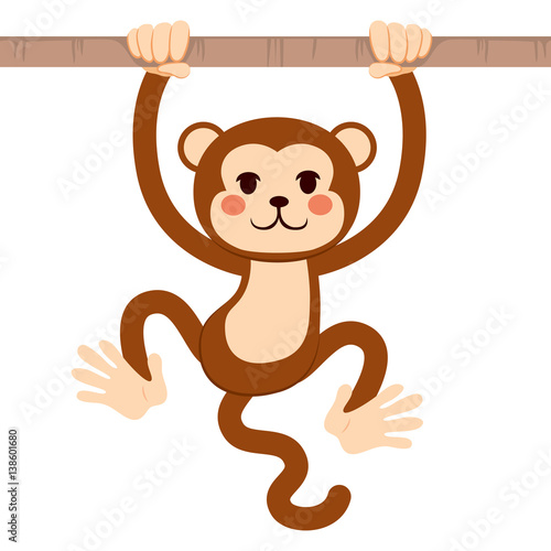 Cute active monkey hanging from tree branch