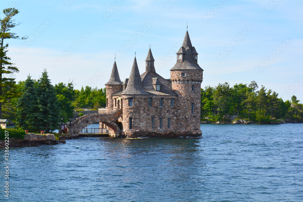 1000 Islands, Thousand Islands - June 19, 2016: Boldt Castle on Heart Island. Power house, New York State. Unfiltered, natural lighting. Tourist routs. St. Lawrence River, USA-Canada border.