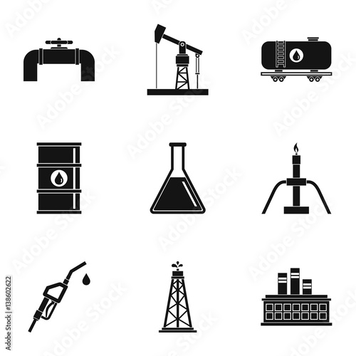 Oil production icons set, simple style
