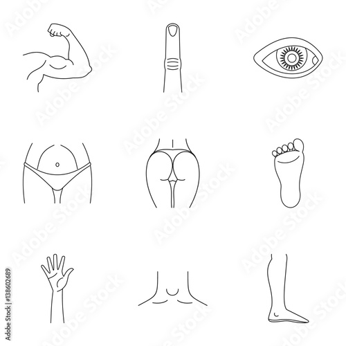 Human body icons set, outline style