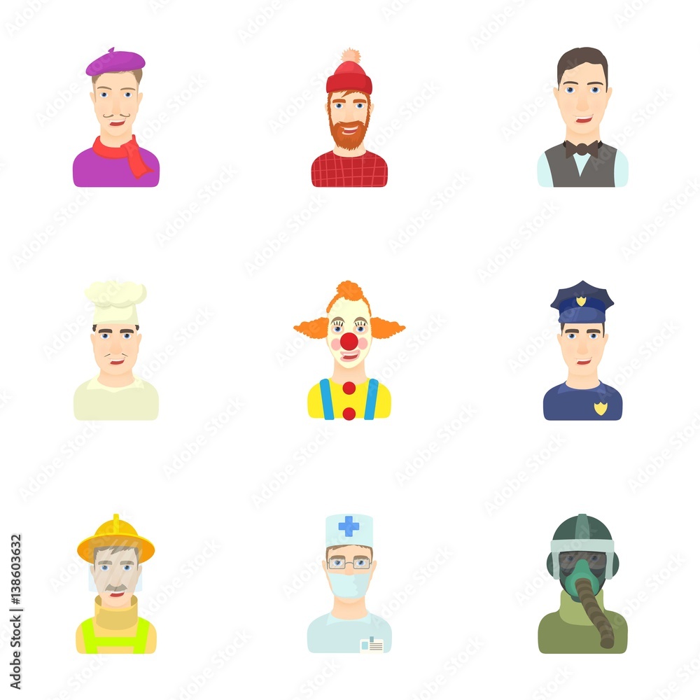 Workers icons set, cartoon style Workers icons set, cartoon style